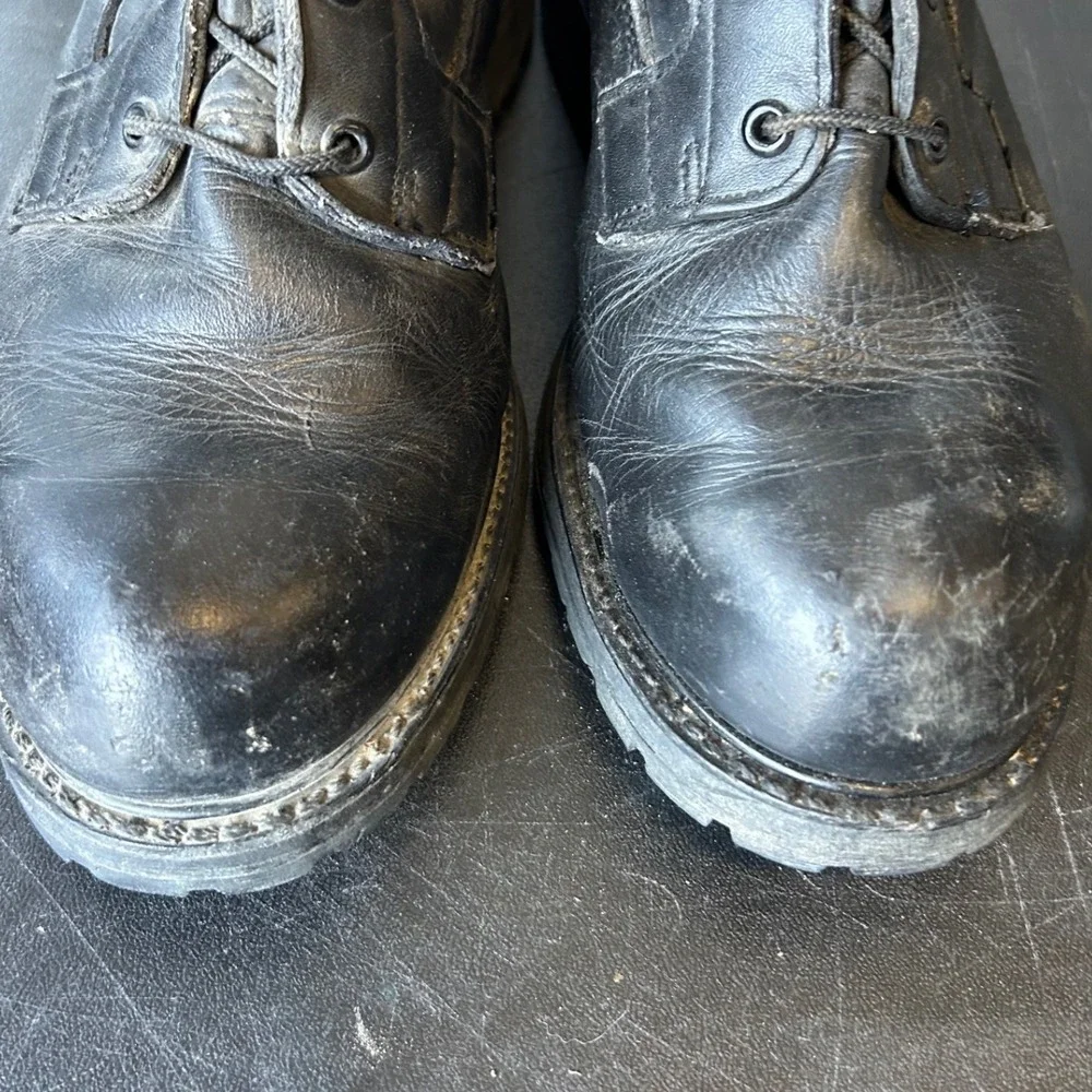 Vintage Black Leather Combat Boots Vibram Sole High Top Lace Up Mens 11 W C2
